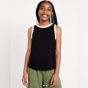 🆕 Old Navy Kids Girl's Sleeveless Crochet-Trim Sleeveless Top Tank Black S 6-7